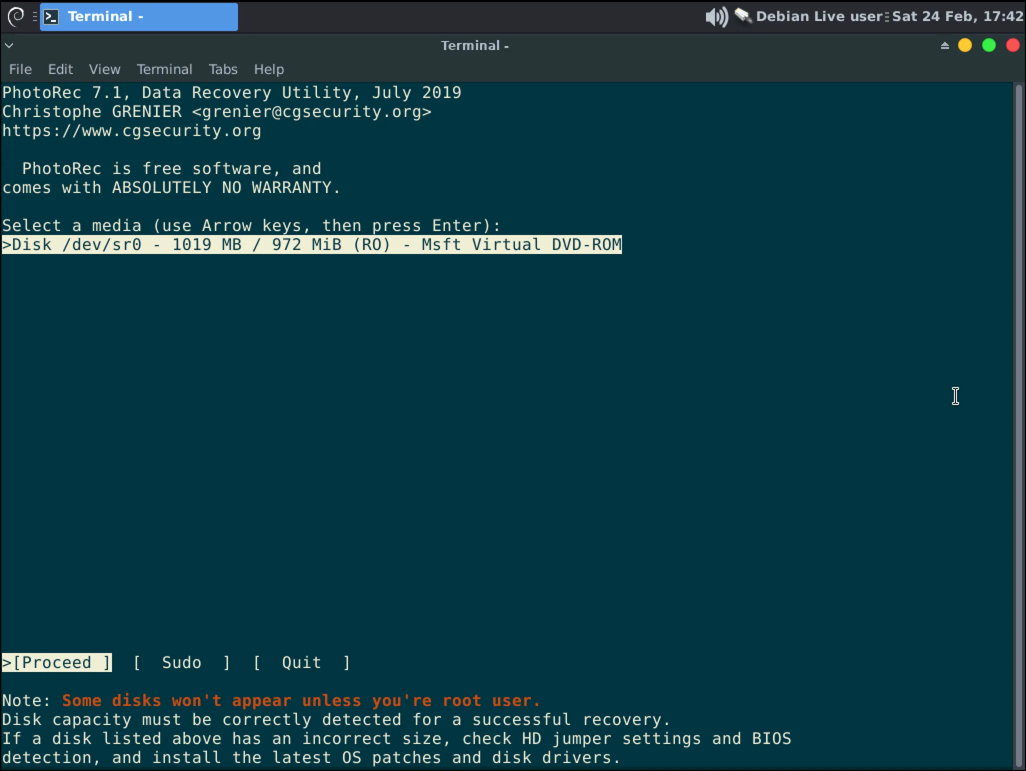 Launching photorec in the terminal