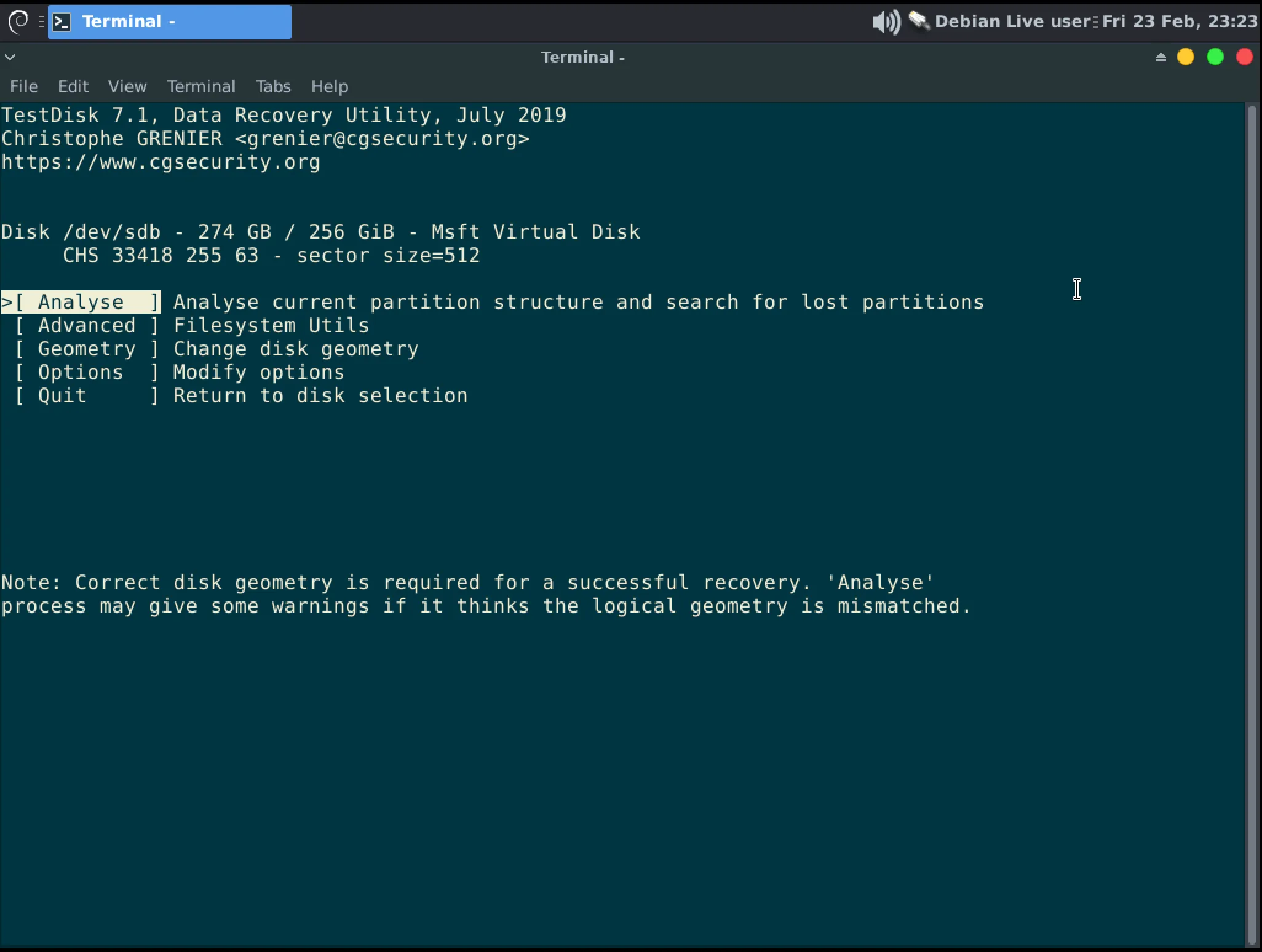 Disk analysis confirmation