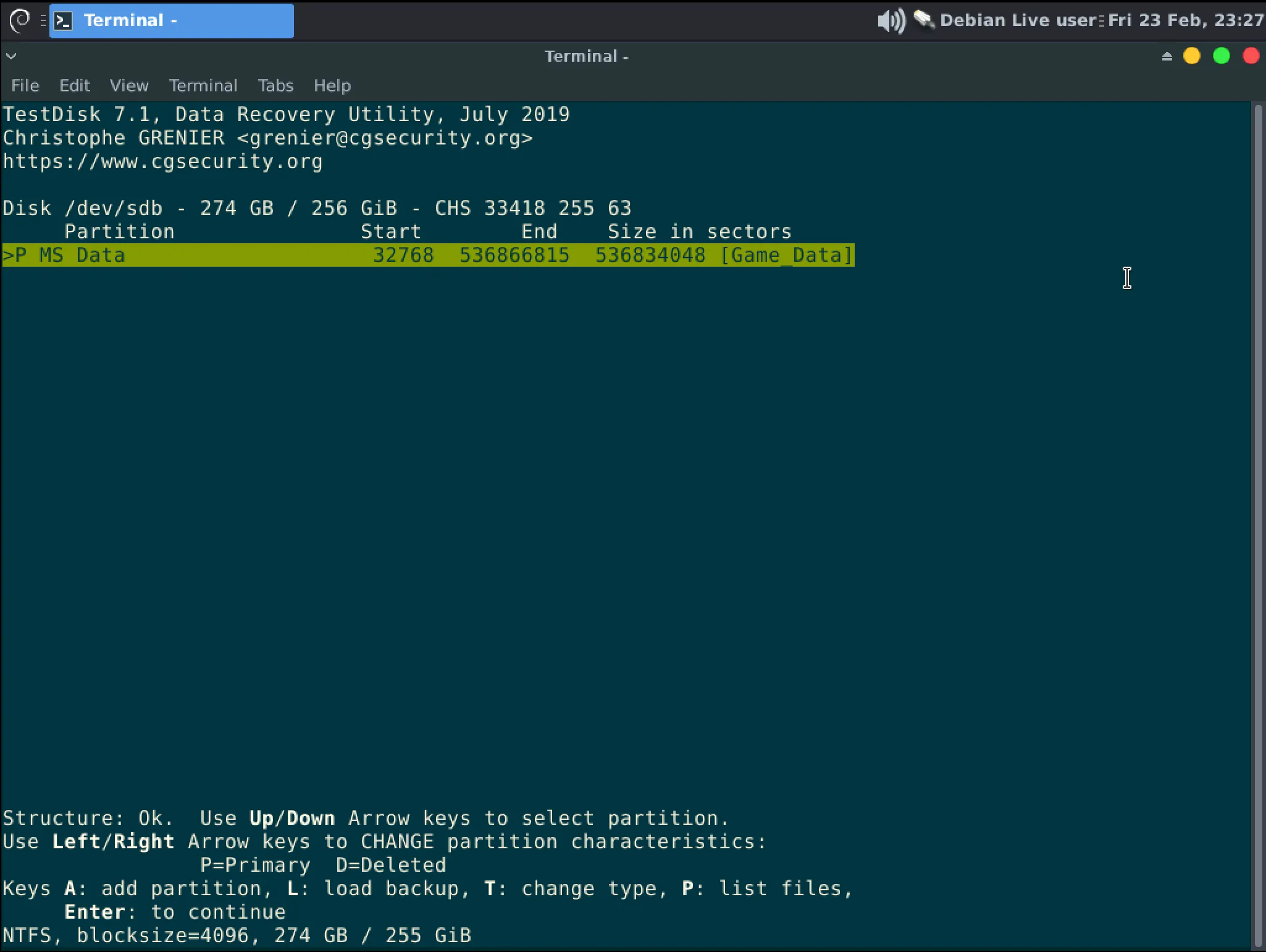Partition discovery Testdisk